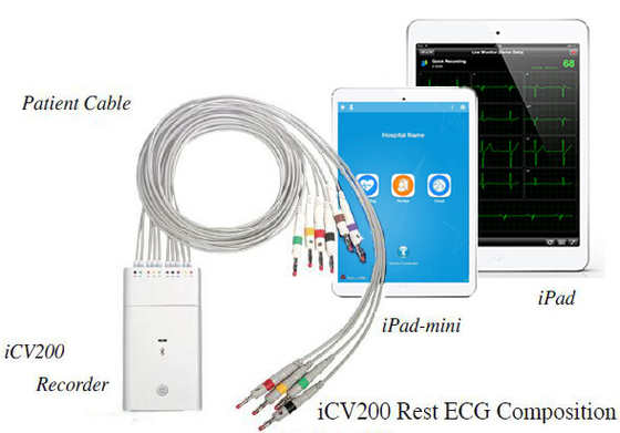 Diagnostic / Interpretation Wireless ECG Machine For Bluetooth White Record ICV200BLE