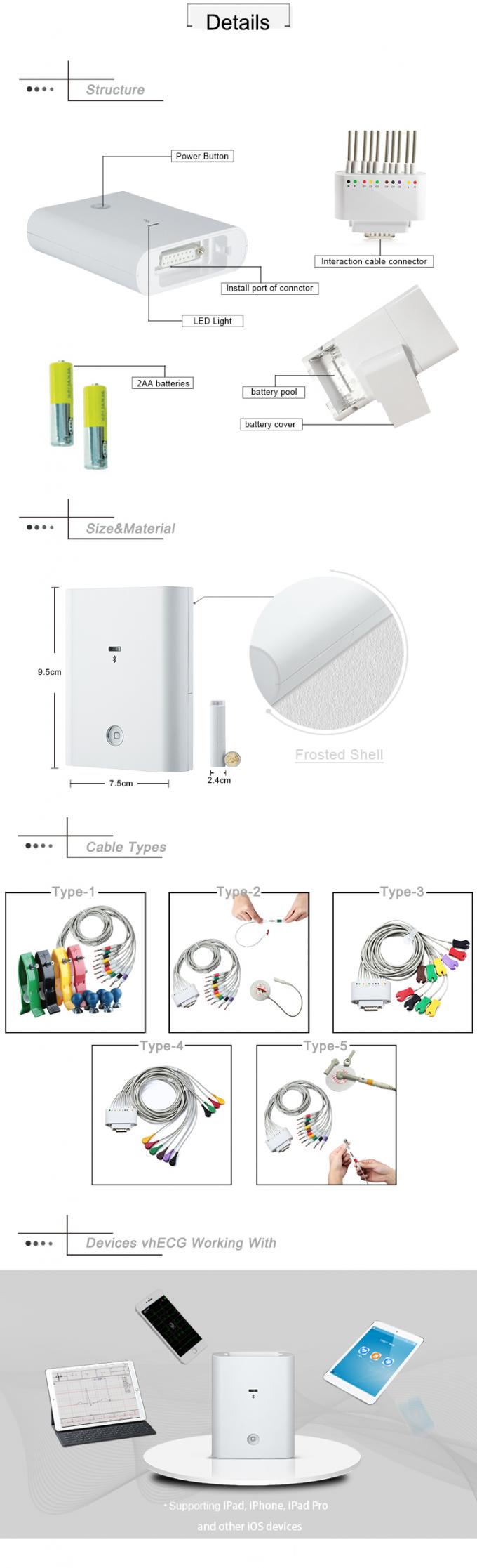 Przenośny sprzęt iCV200 iPad EKG z Bluetooth